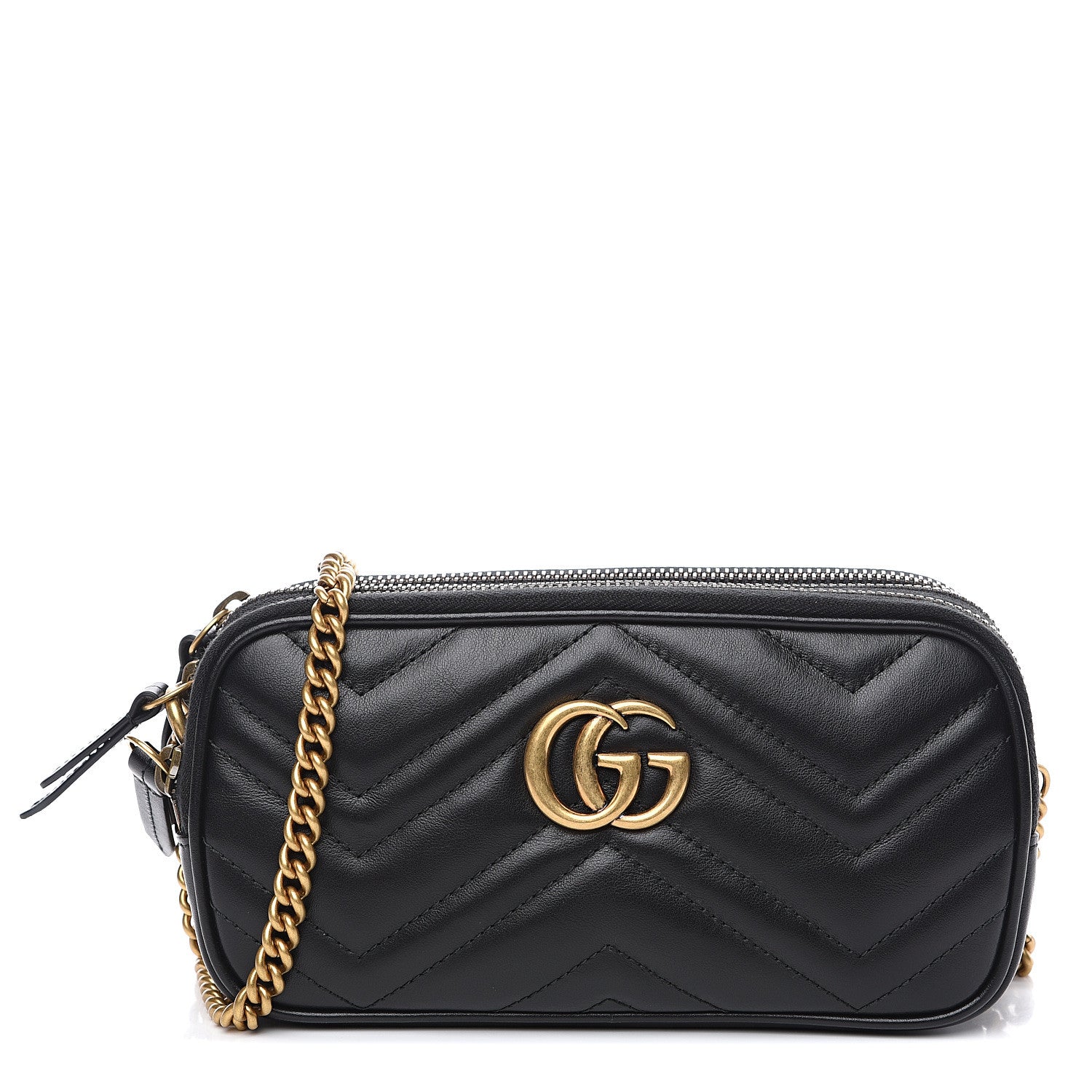 Gucci Calfskin Matelasse Mini GG Marmont Chain Crossbody Bag Black 1 of 10
