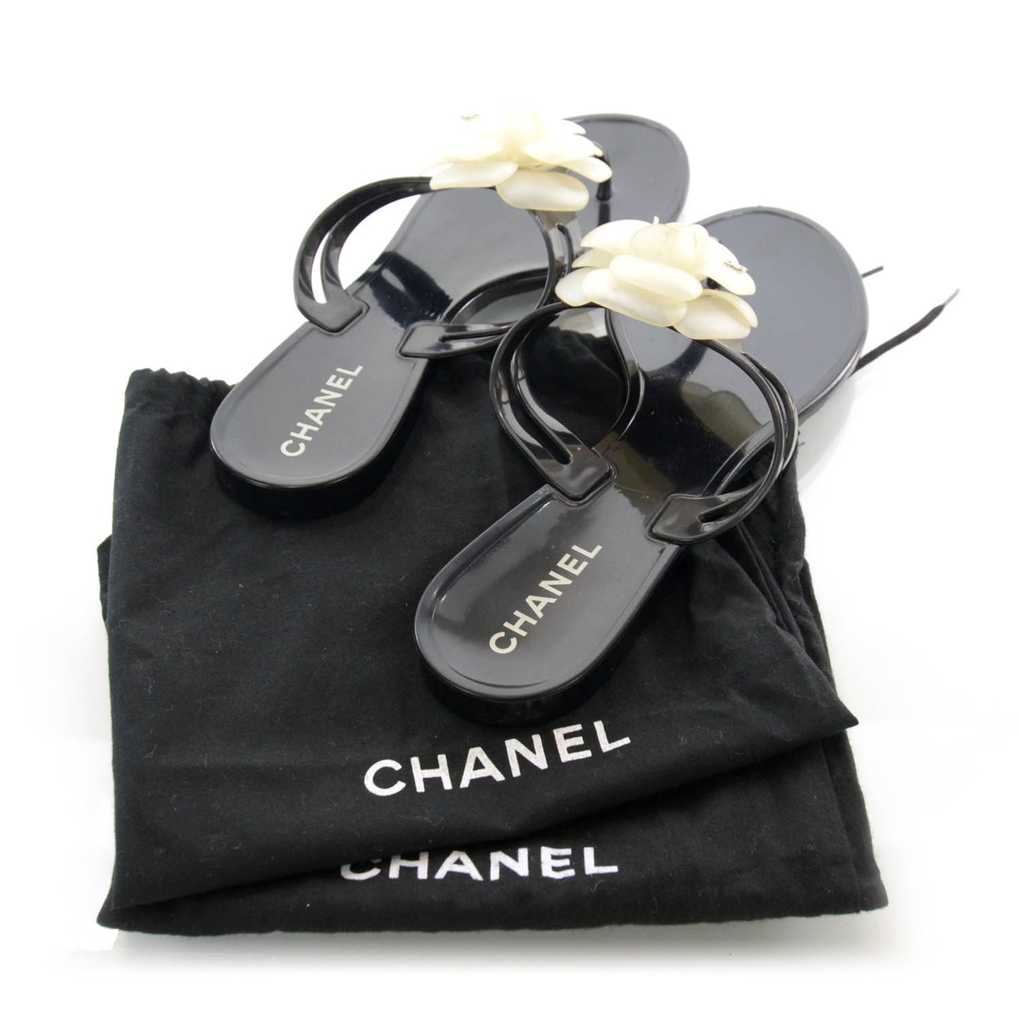 Jelly Camellia Thong Sandals 40 Black Ivory