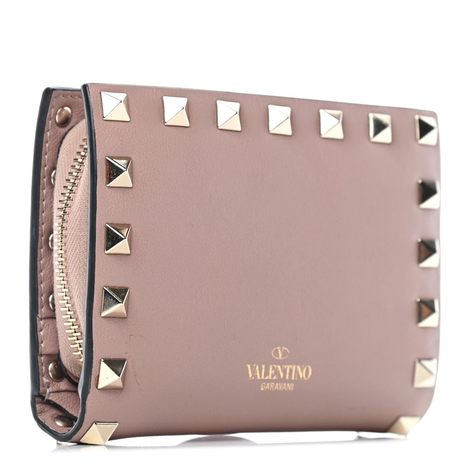 Valentino Garavani Calfskin Rockstud Compact Bi-Fold Wallet Poudre 2 of 4