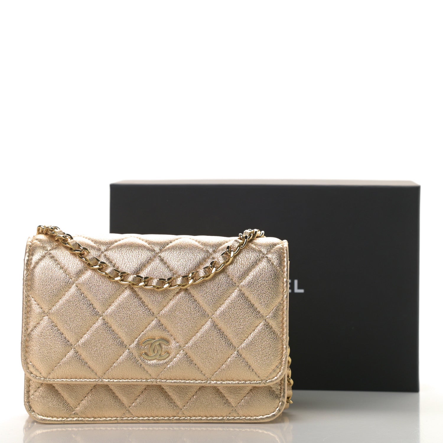 Chanel Metallic Lambskin Quilted Mini Wallet On Chain WOC Gold 11 of 11