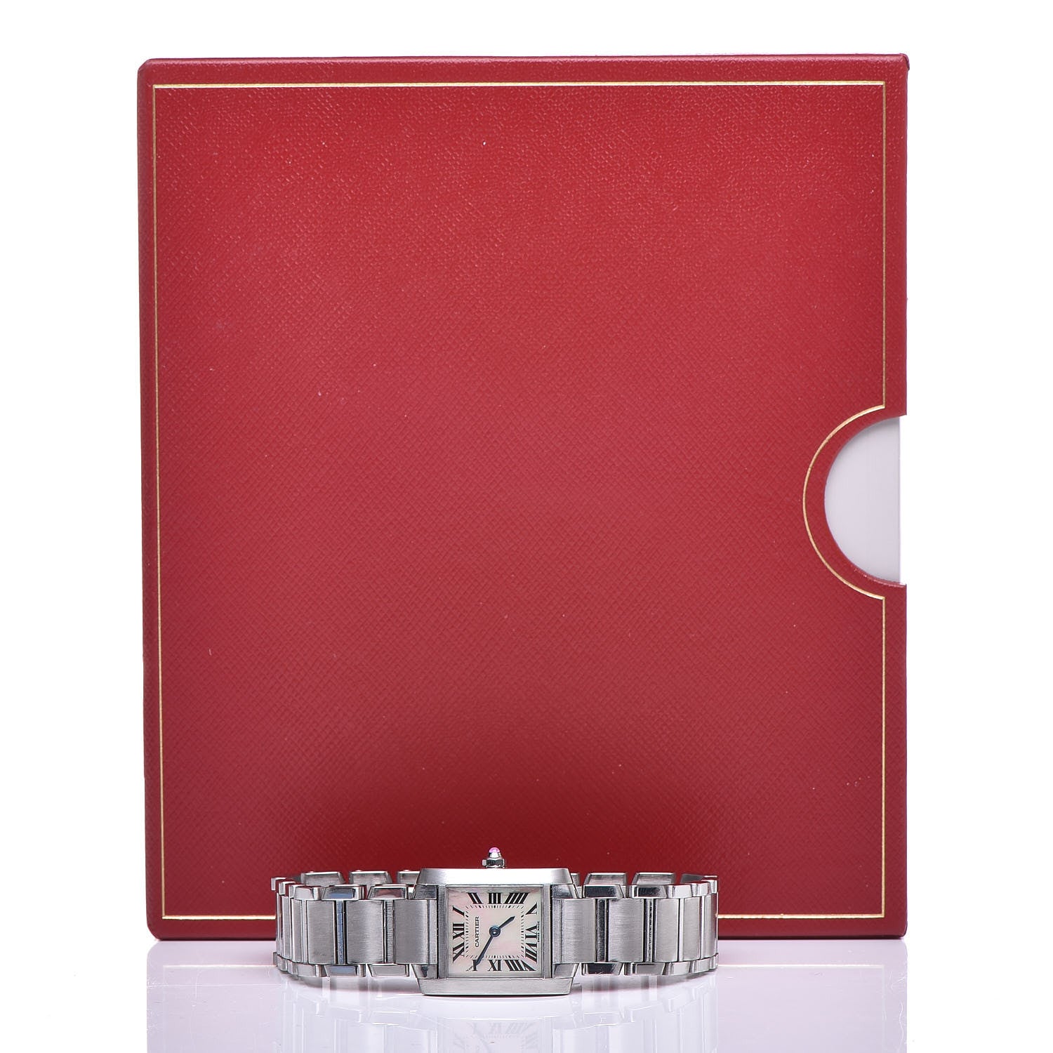 Cartier Stainless Steel Pink Mother of Pearl 20mm Tank Francaise Quartz Watch 7 of 7