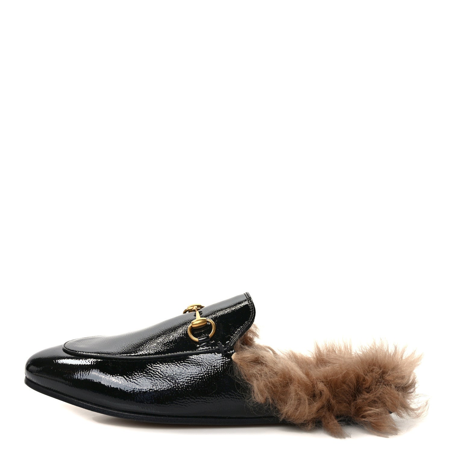 Gucci Patent Fur Womens Princetown Slippers 39.5 Black 1 of 7