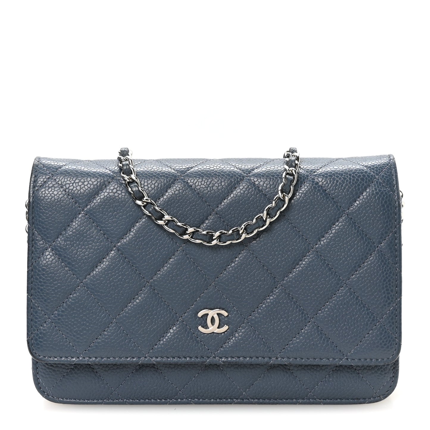 Caviar Quilted Wallet on Chain WOC Blue