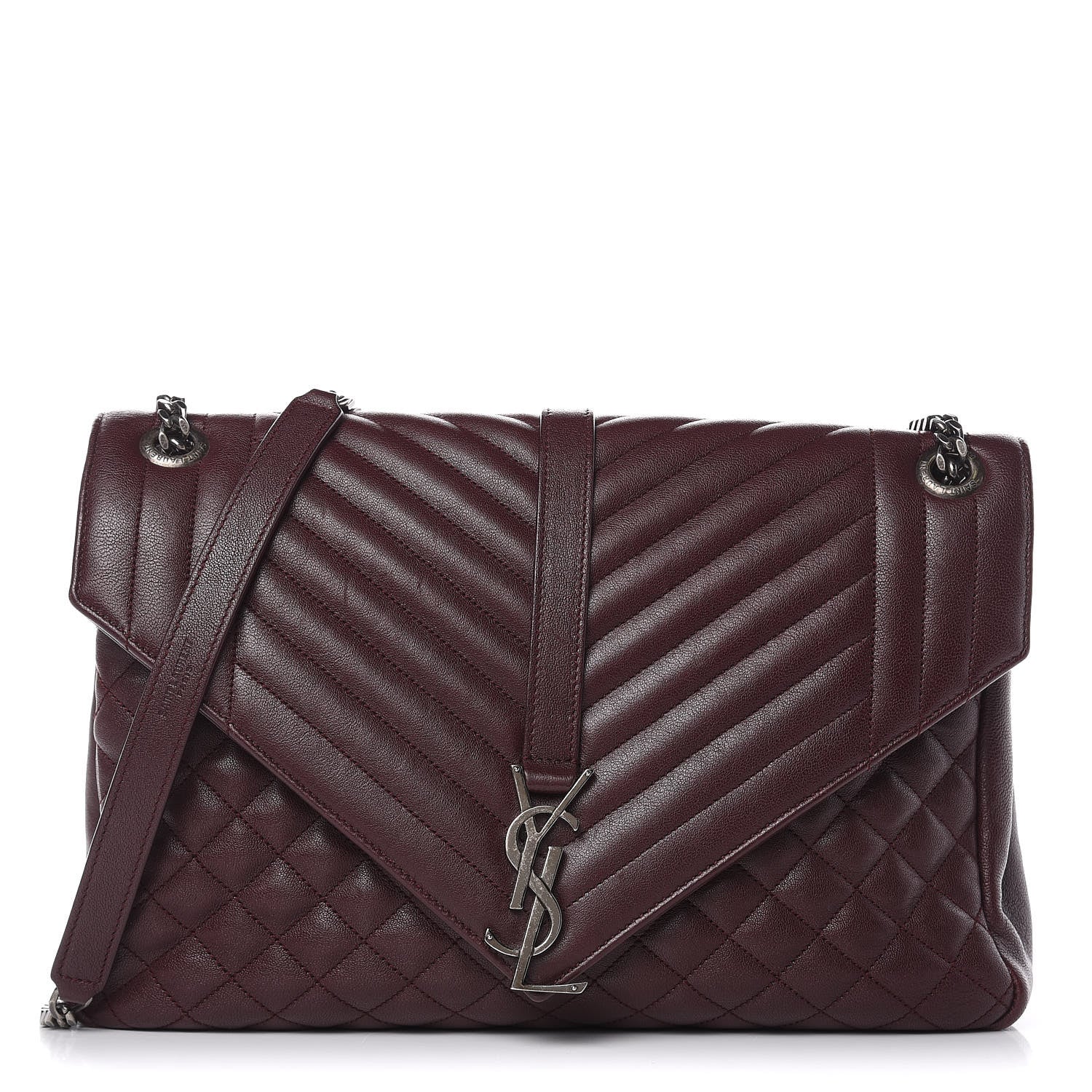Saint Laurent Calfskin Mixed Matelasse Triquilt Large Monogram Envelope Satchel Bordeaux 1 of 13