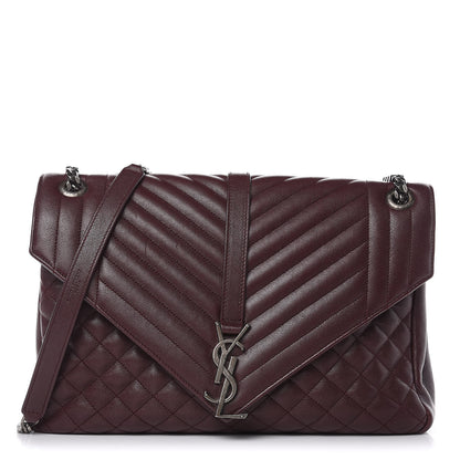Saint Laurent Calfskin Mixed Matelasse Triquilt Large Monogram Envelope Satchel Bordeaux 1 of 13