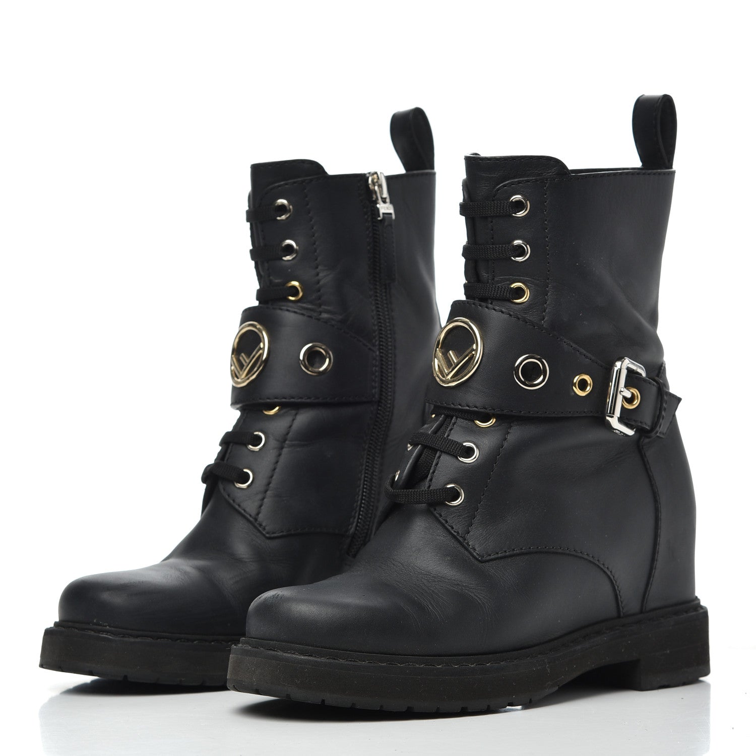 Fendi Calfskin Combat Boots 36.5 Black 3 of 17
