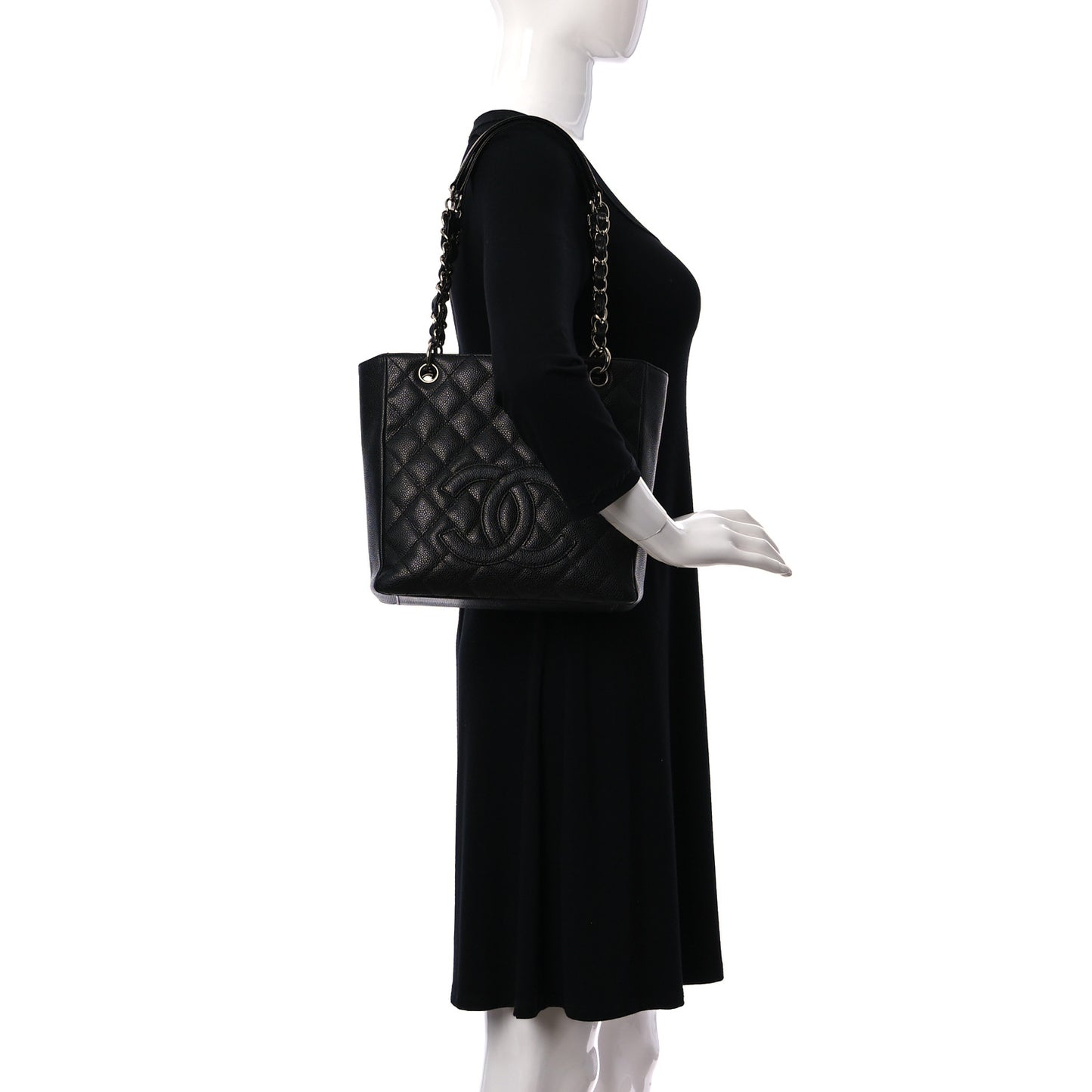 Caviar Quilted Petit Shopping Tote PST Black