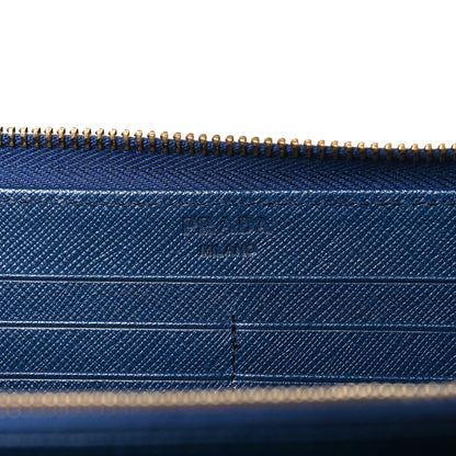 Prada Saffiano Metal Zip Around Wallet Bleuette 6 of 9