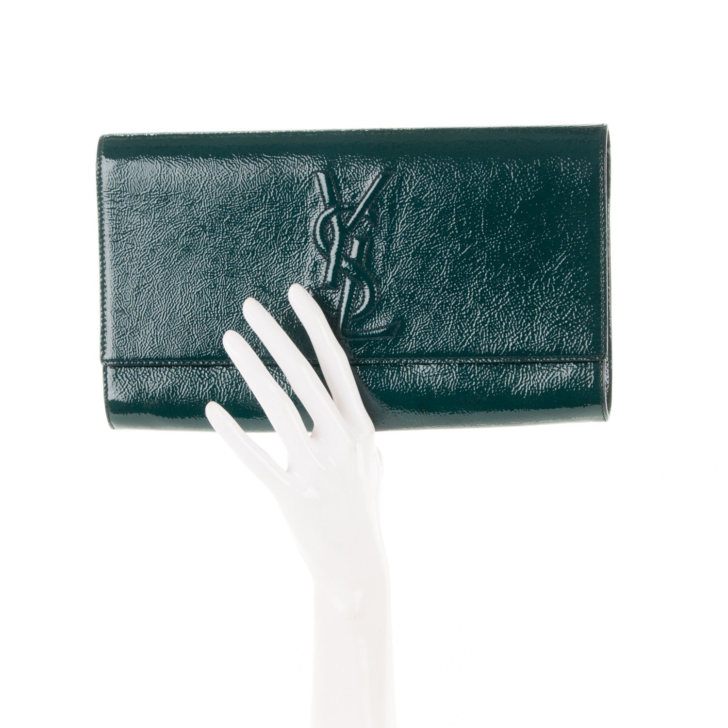 Saint Laurent Textured Patent Large Belle de Jour Clutch Green 2 of 7