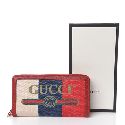 Gucci Canvas Sylvie Stripe Logo Zip Around Wallet Mystic White Hibiscus Red Maritime 8 of 8