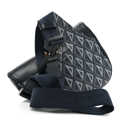 Christian Dior Coated Canvas Calfskin CD Diamond Mens Saddle Bag Navy 3 of 11