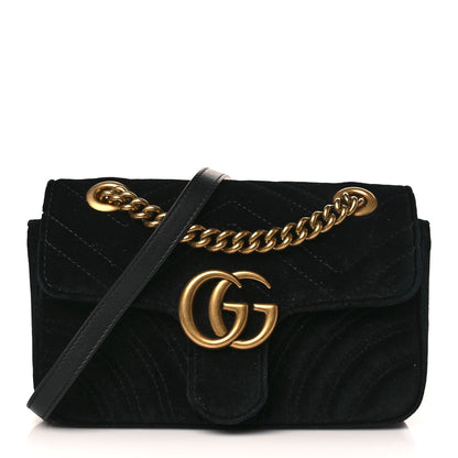 Gucci Velvet Matelasse Mini GG Marmont Shoulder Bag Black 1 of 10