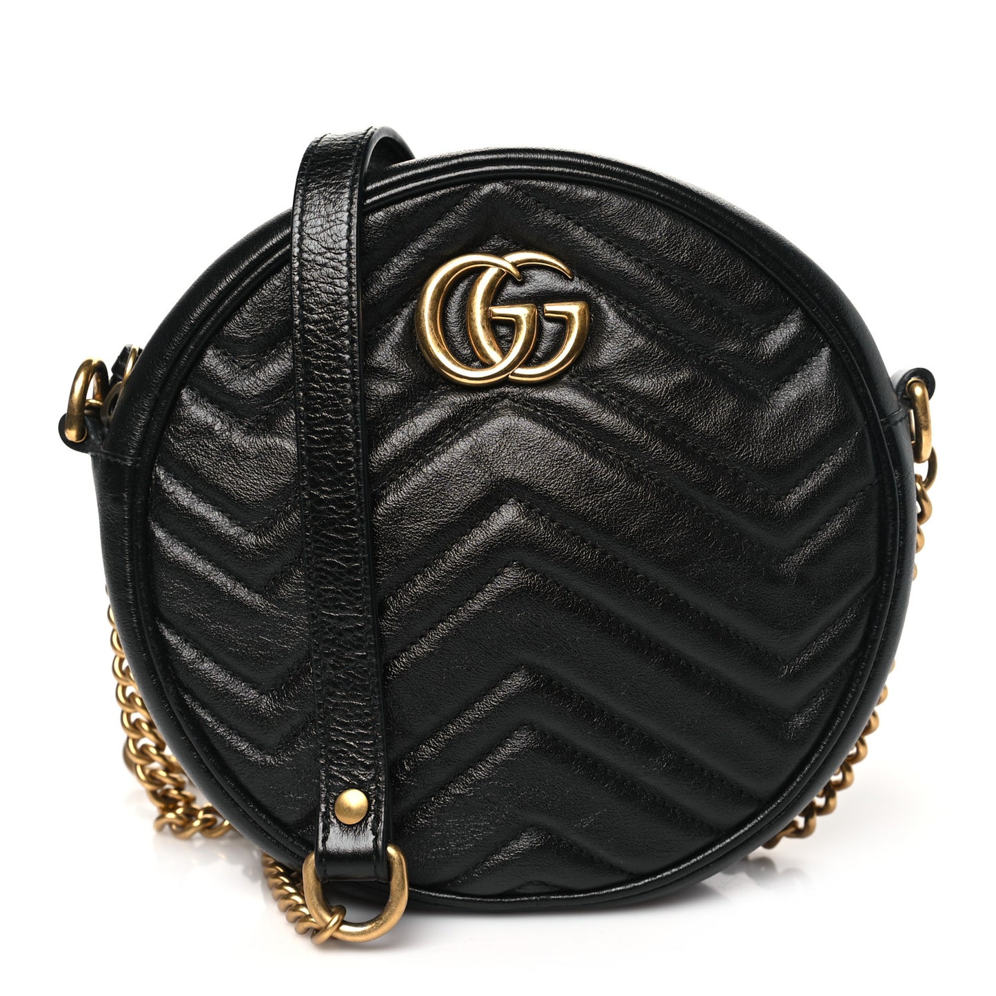 Azalea Calfskin Matelasse Heart Mini GG Marmont Round Shoulder Bag Black