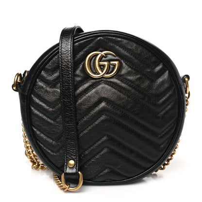 Gucci Azalea Calfskin Matelasse Heart Mini GG Marmont Round Shoulder Bag Black 1 of 10
