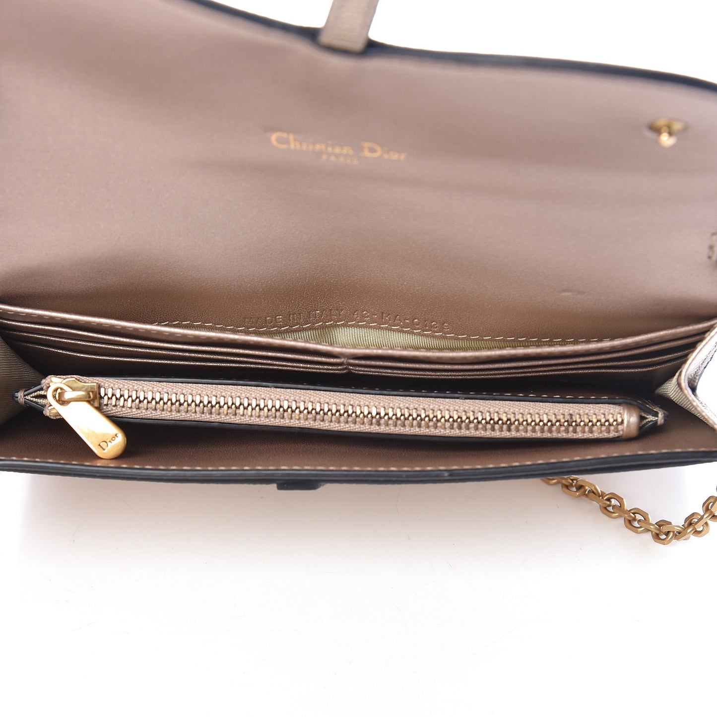 Metallic Calfskin Saddle Chain Wallet Gold