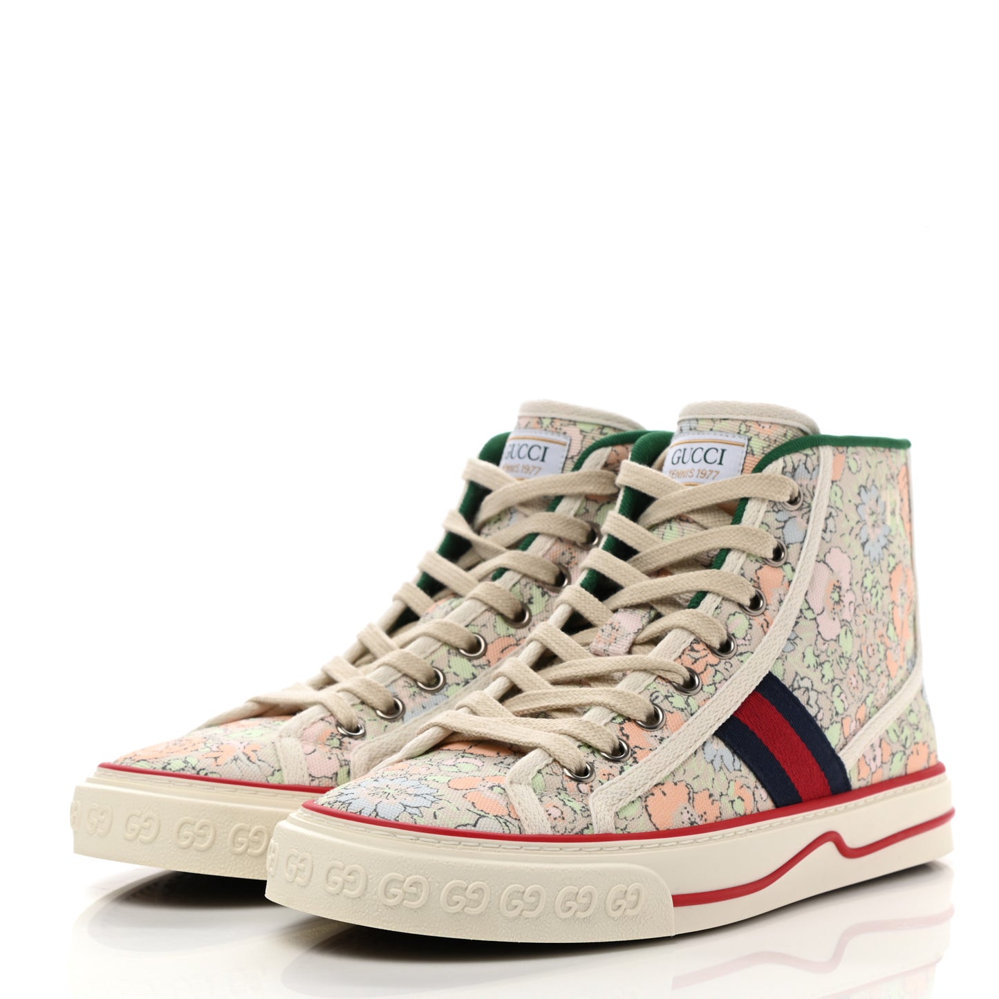 X LIBERTY OF LONDON Canvas Web Tracy Print Womens 1977 Tennis High Top Sneakers 37 Mint Peach Mystic White