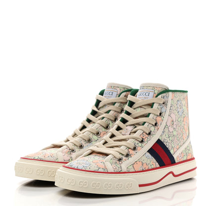 Gucci X LIBERTY OF LONDON Canvas Web Tracy Print Womens 1977 Tennis High Top Sneakers 37 Mint Peach Mystic White 3 of 8