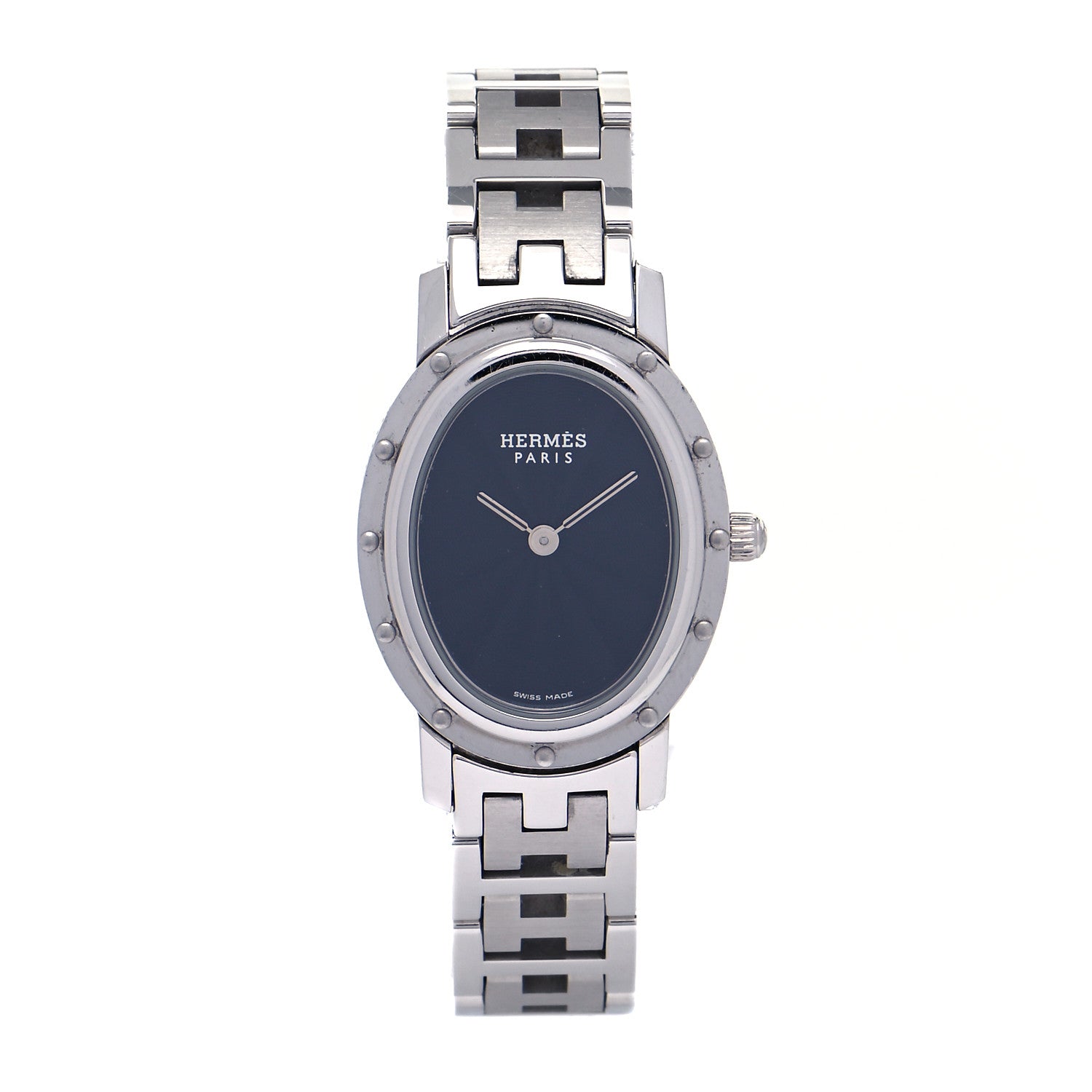 Hermes Stainless Steel 22mm Clipper Oval Quartz Watch Black 1 of 5
