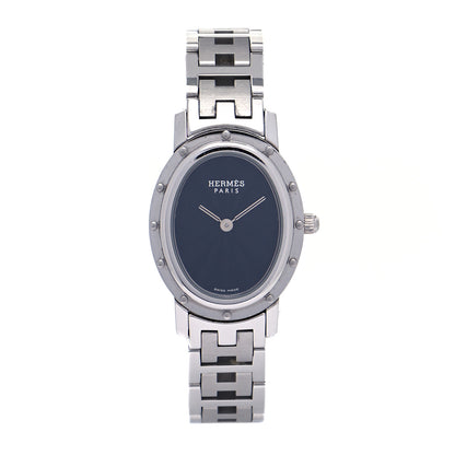 Hermes Stainless Steel 22mm Clipper Oval Quartz Watch Black 1 of 5