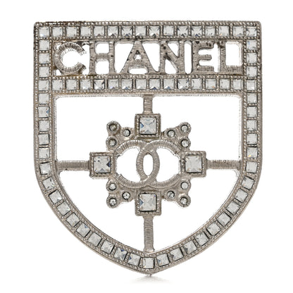 Chanel Swarovski Baguette Crystal CC Shield Brooch Silver 1 of 5