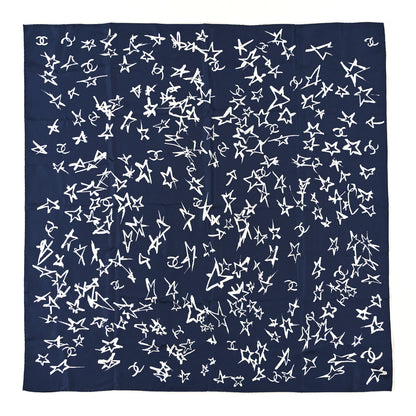 Chanel Silk Star Square Scarf Navy Blue White Blue 1 of 3