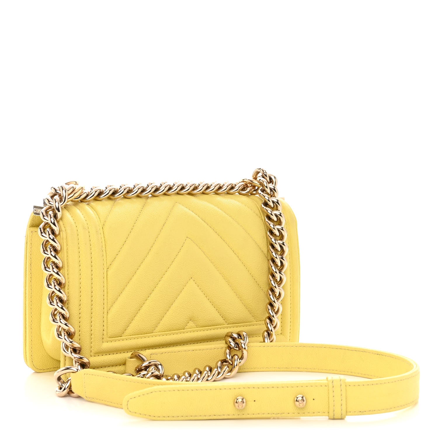Chanel Caviar Chevron Quilted Small Boy Flap Yellow 3 of 10