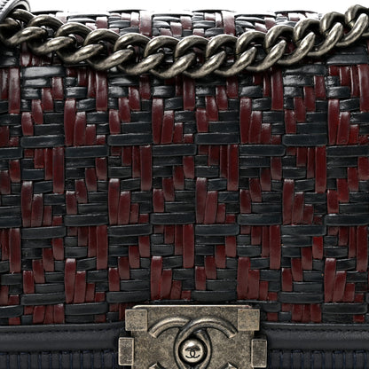 Chanel Calfskin Woven Medium Boy Flap Blue Burgundy 8 of 10