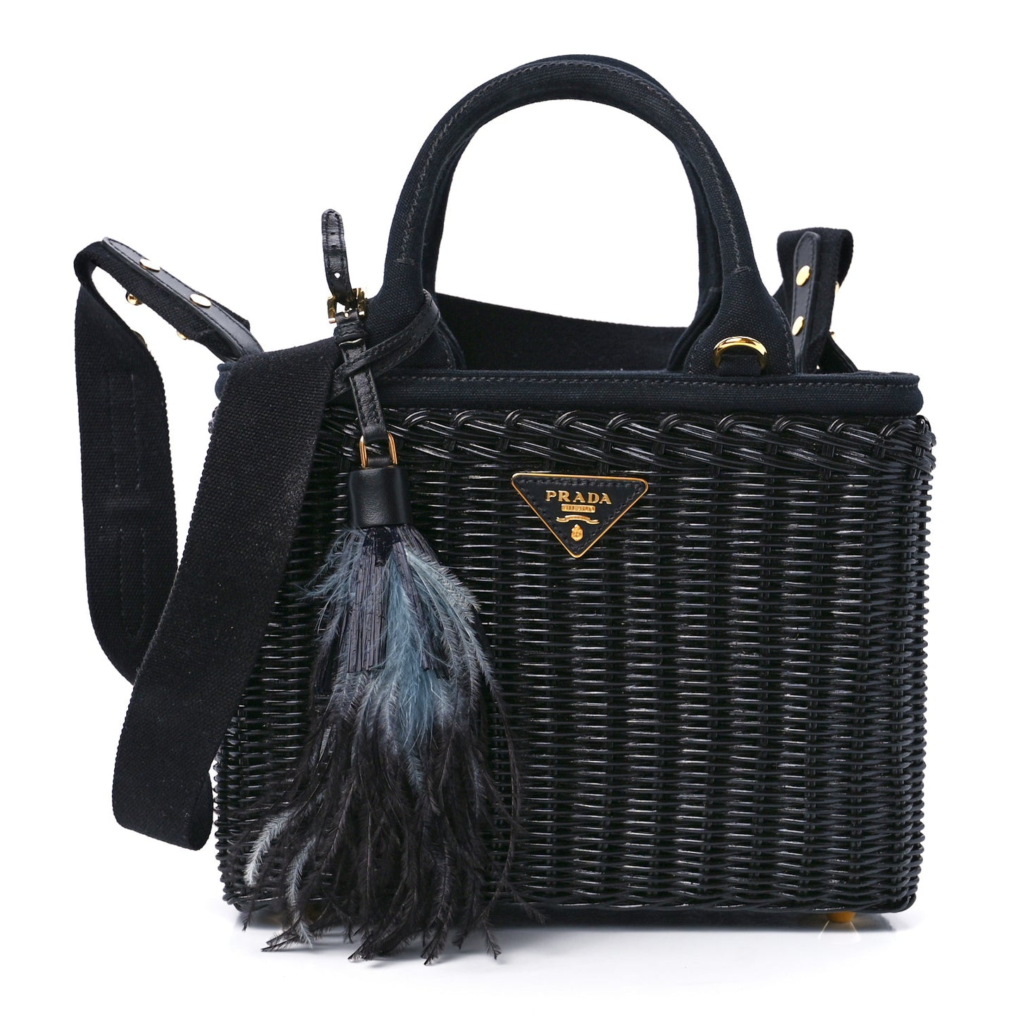 Wicker Canvas Shoulder Bag Black