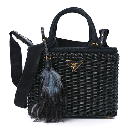 Prada Wicker Canvas Shoulder Bag Black 1 of 11
