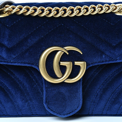 Gucci Velvet Matelasse Mini GG Marmont Shoulder Bag Cobalt Blue 7 of 11