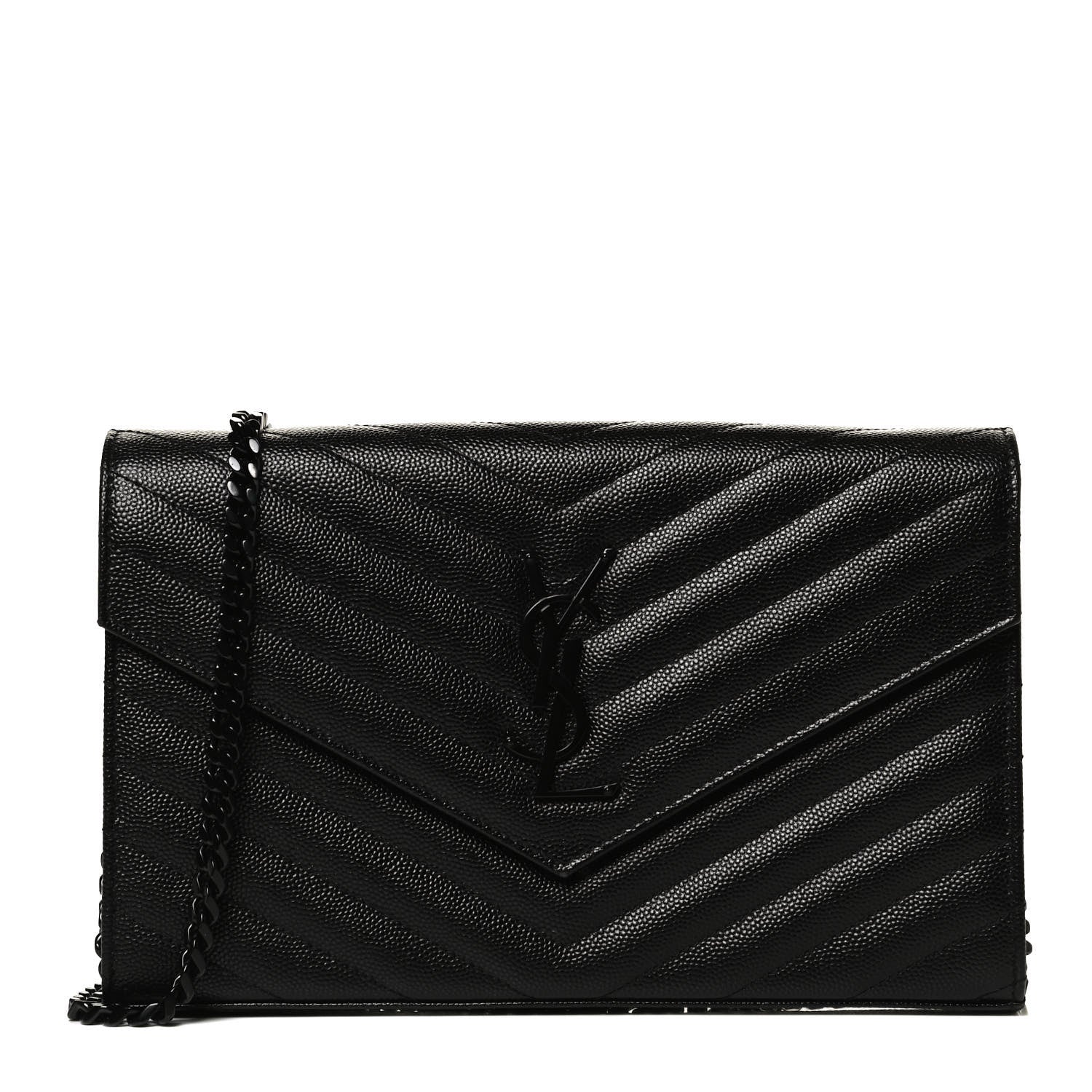 Saint Laurent Grain De Poudre Matelasse Chevron Monogram Chain Wallet Black 1 of 13
