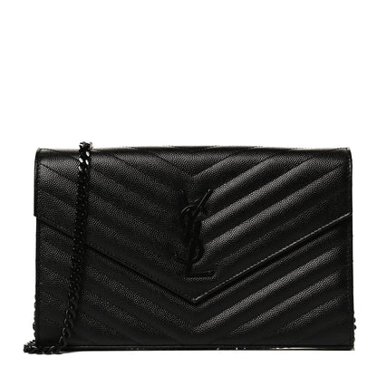 Saint Laurent Grain De Poudre Matelasse Chevron Monogram Chain Wallet Black 1 of 13