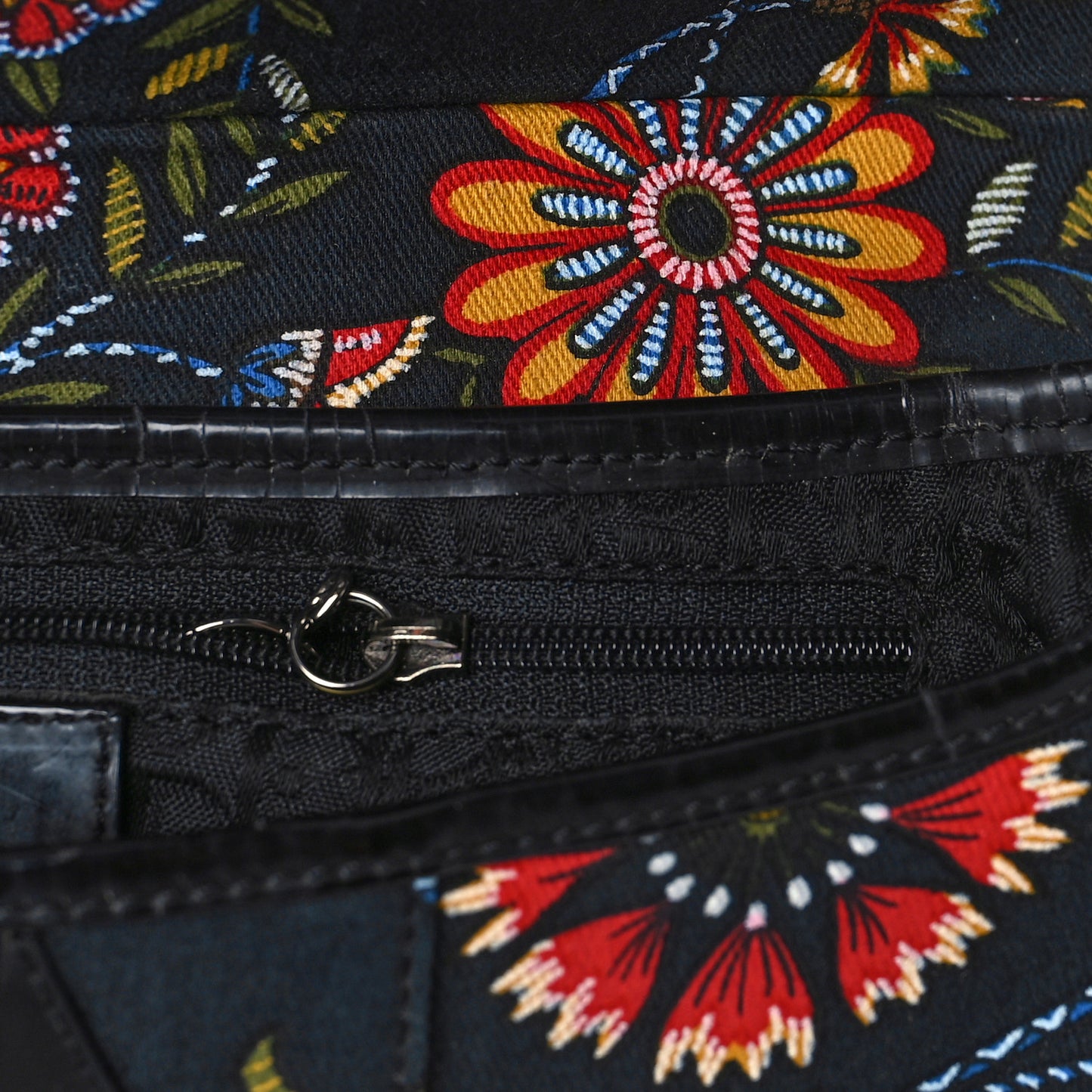 Canvas Floral Saddle Bag Black