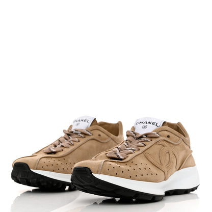 Chanel Suede Goatskin CC Sneakers 38.5 Dark Beige 3 of 10
