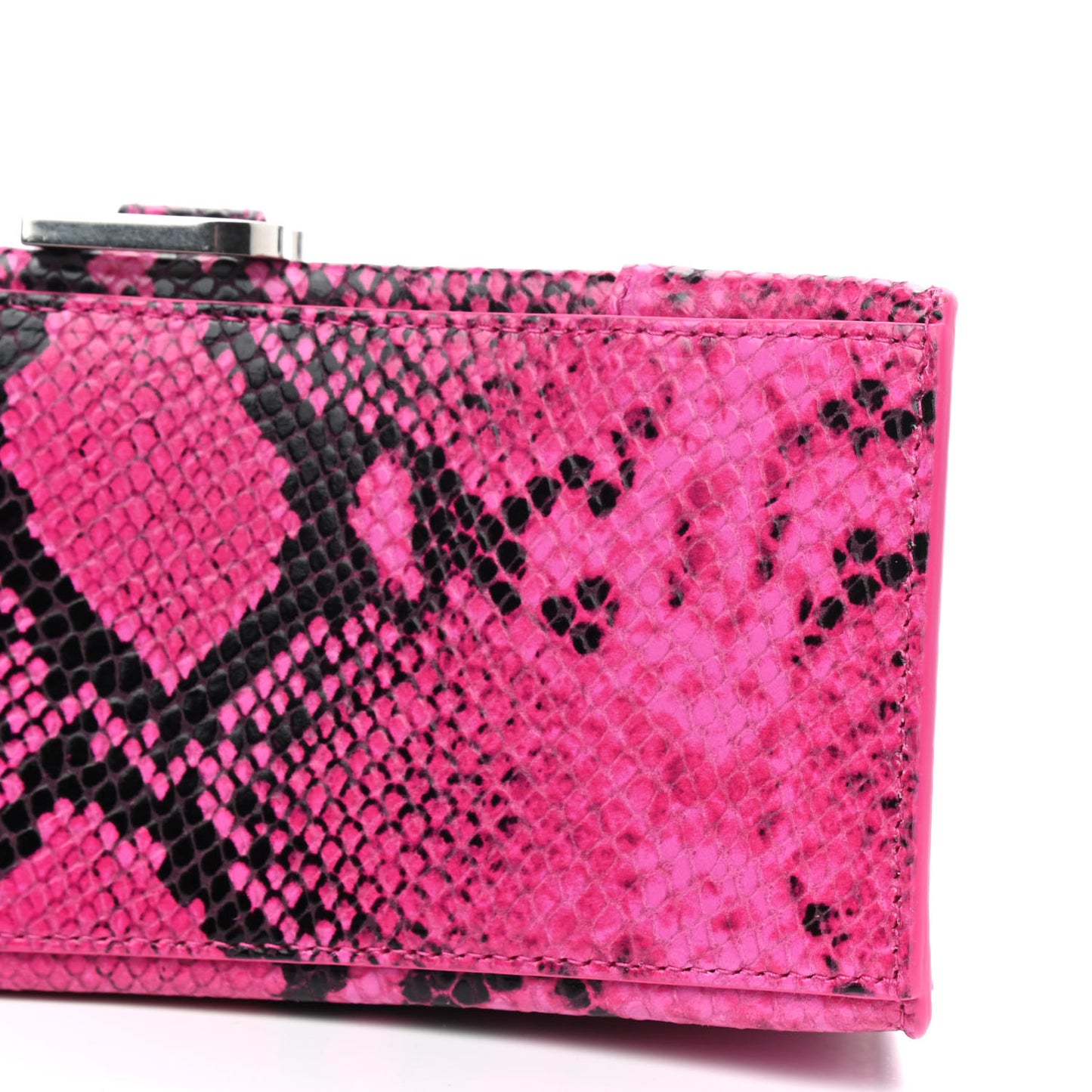 Shiny Calfskin Python Effect Small Hourglass Top Handle Bag Fuchsia Black