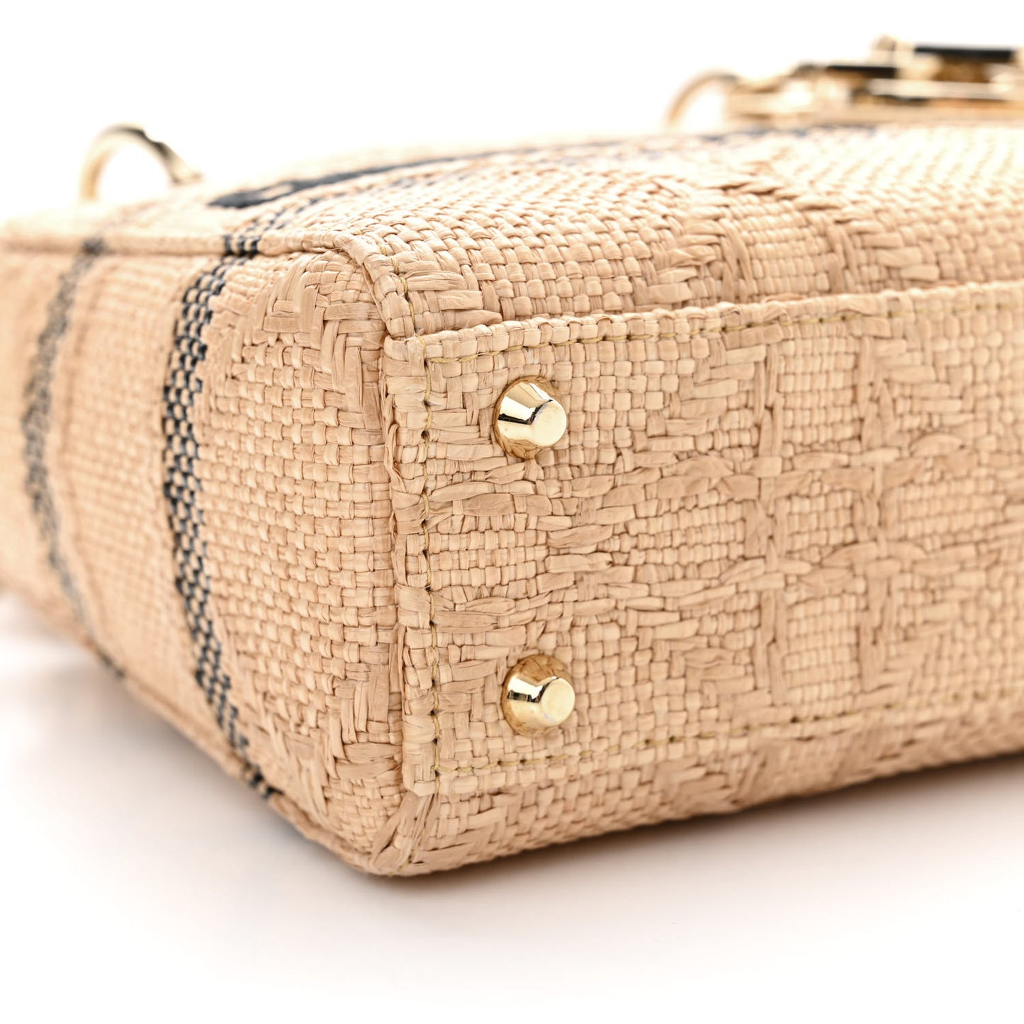 Raffia Woven Cannage Embroidered Mini Lady D-Lite Natural Black