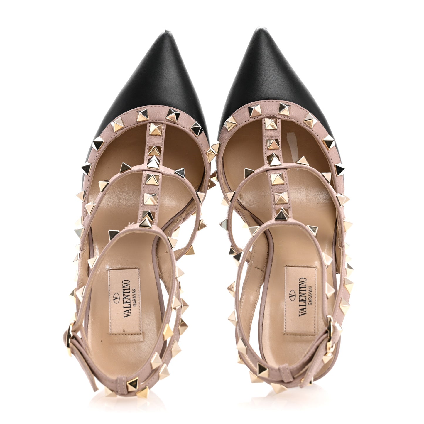 Calfskin Nappa Rockstud Ankle Strap 100mm Pumps 36.5 Black Poudre
