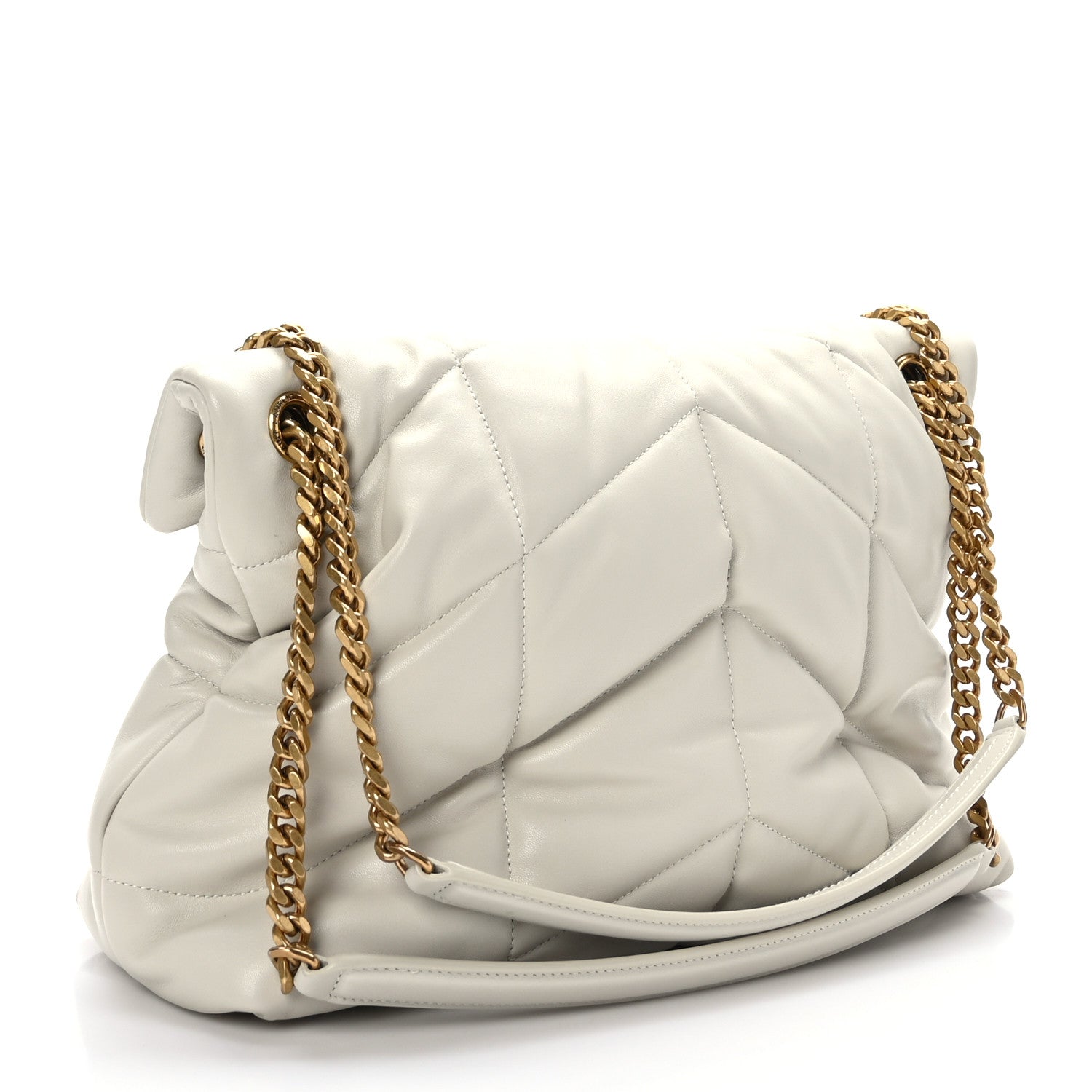 Saint Laurent Lambskin Quilted Medium Loulou Puffer Monogram Chain Satchel Crema Soft 3 of 9