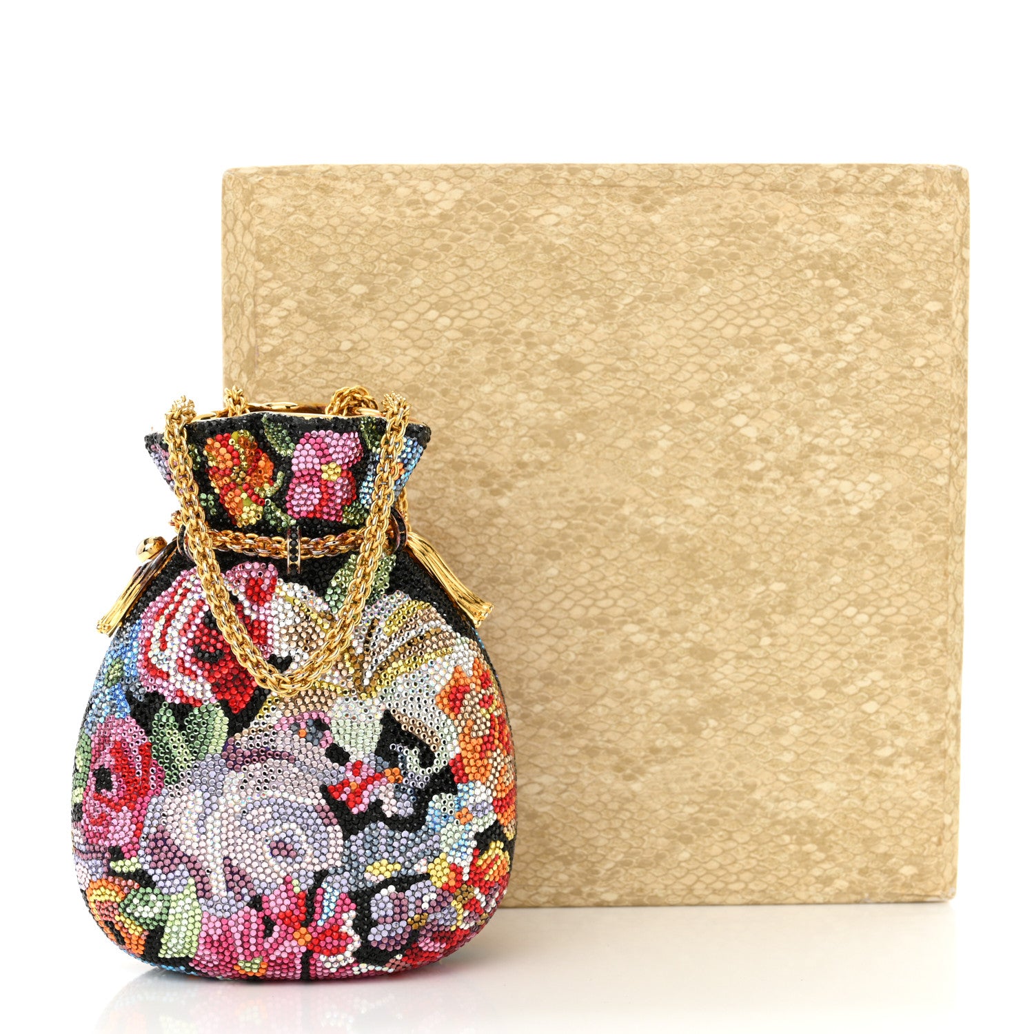 Judith Leiber Swarovski Crystal Floral Minaudiere Clutch Gold Multicolor 14 of 14
