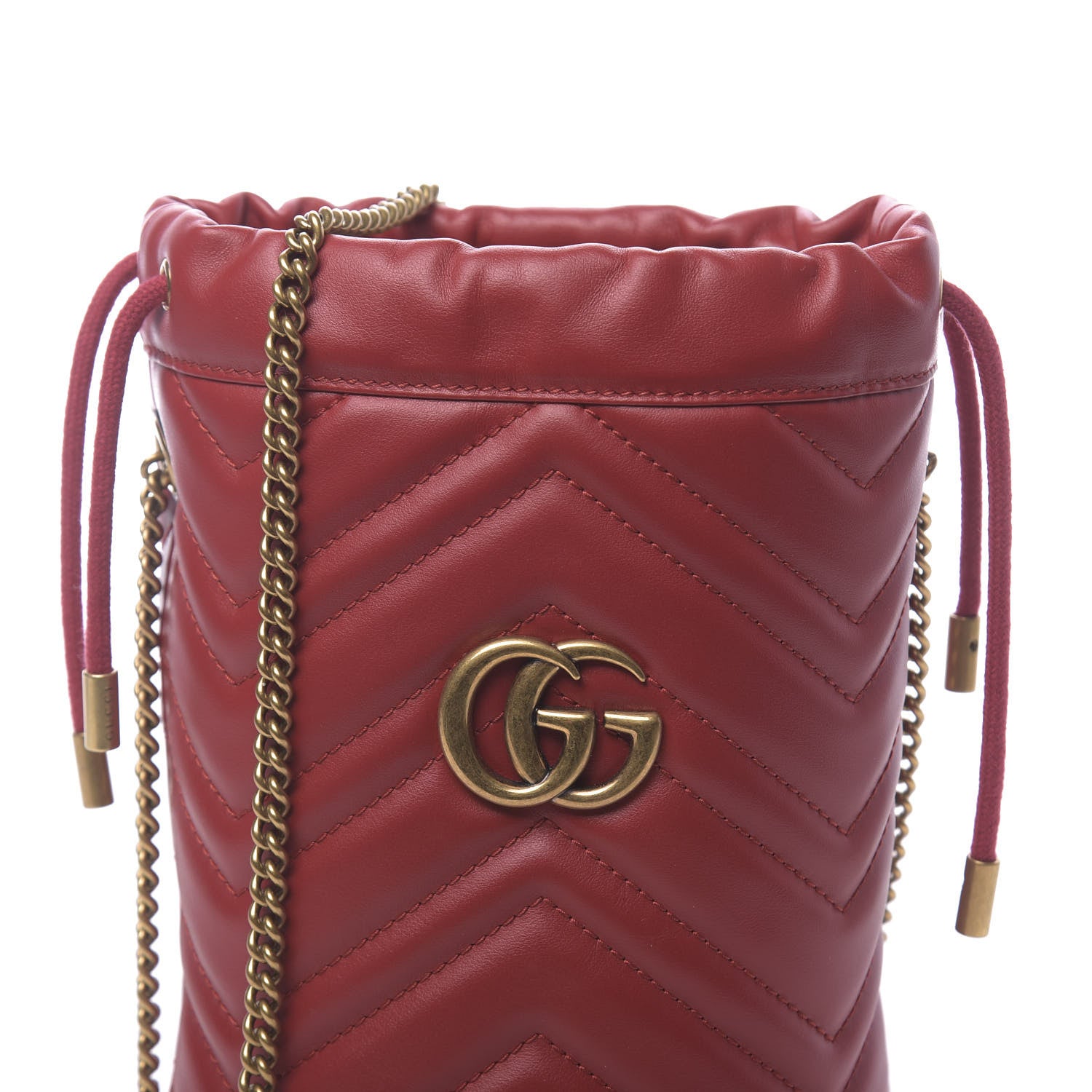 Gucci Calfskin Matelasse Mini GG Marmont 2.0 Bucket Bag Hibiscus Red 10 of 11