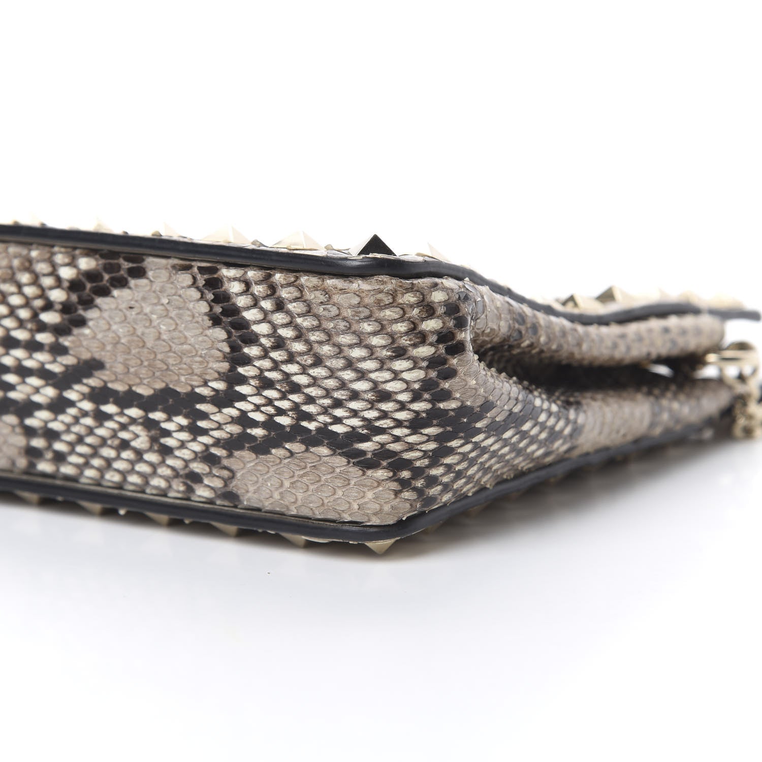 Valentino Garavani Calfskin Python Embossed Rockstud Chain Clutch Roccia 8 of 10