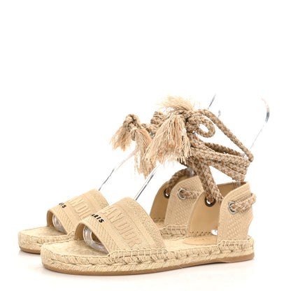 Christian Dior Canvas Embroidered Granville Ankle Tie Espadrille Flat Sandals 38 Cream 3 of 8