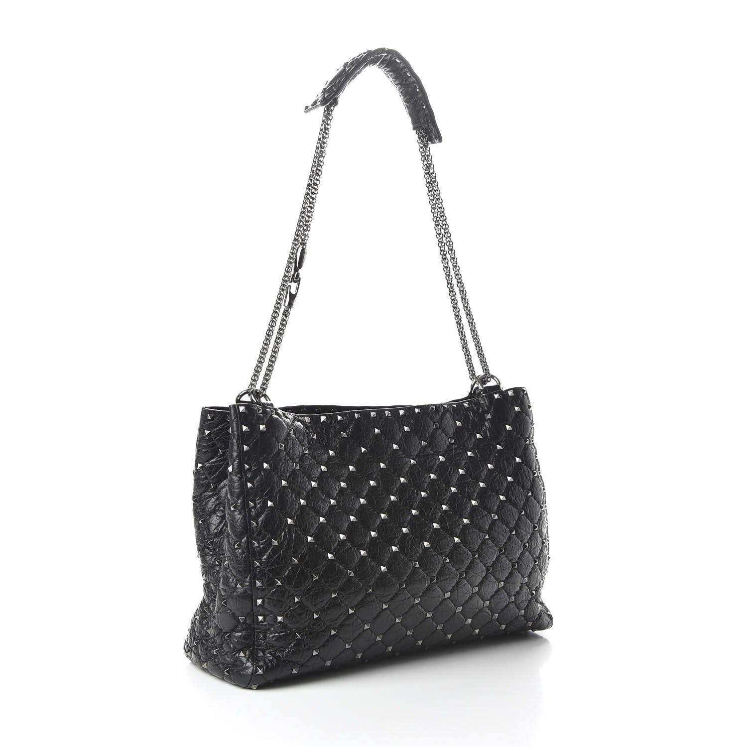 Valentino Garavani Craquele Nappa Rockstud Spike Shoulder Tote Black 3 of 9