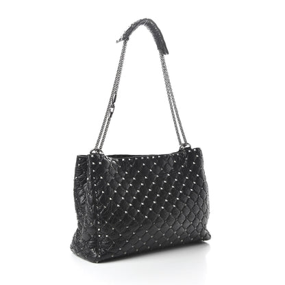 Valentino Garavani Craquele Nappa Rockstud Spike Shoulder Tote Black 3 of 9