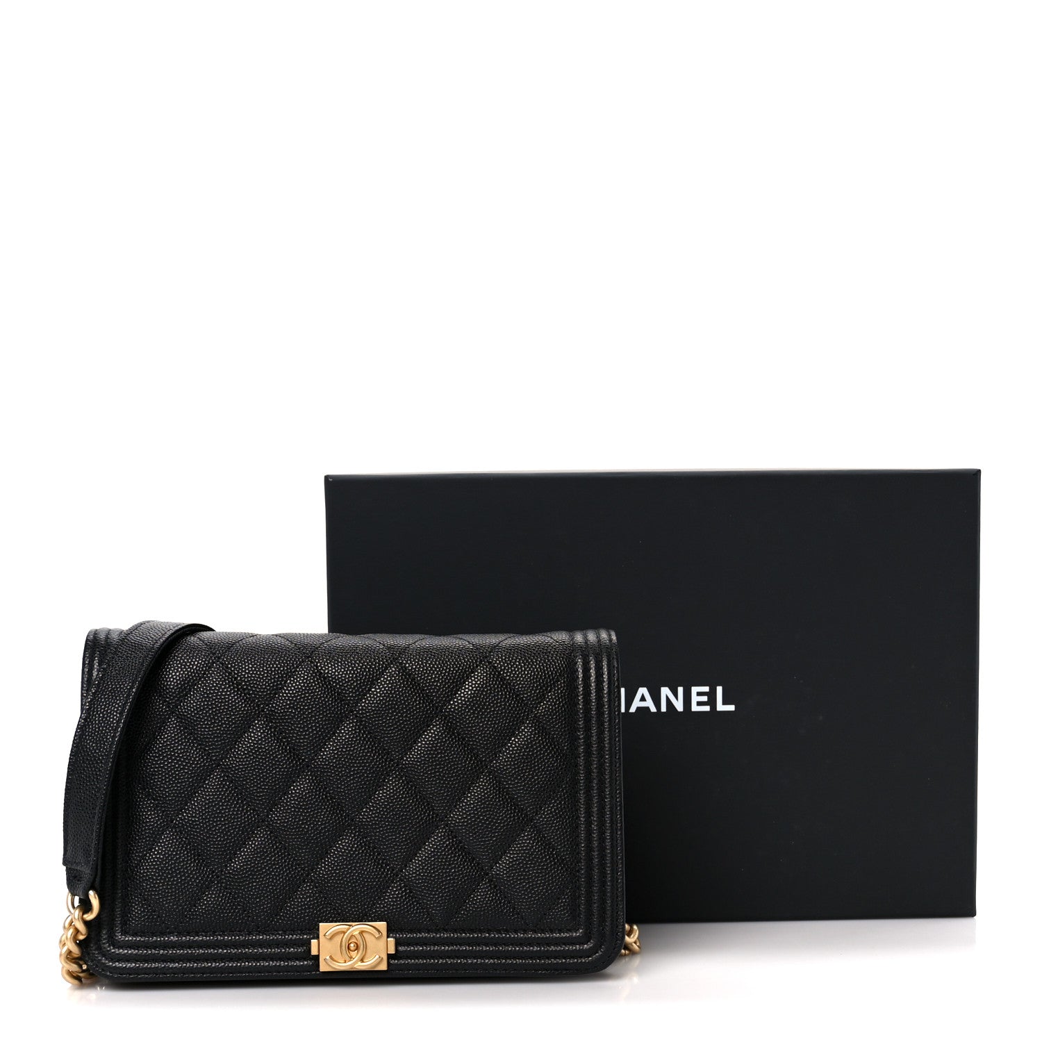 Chanel Caviar Quilted Boy Wallet On Chain WOC Black 13 of 13