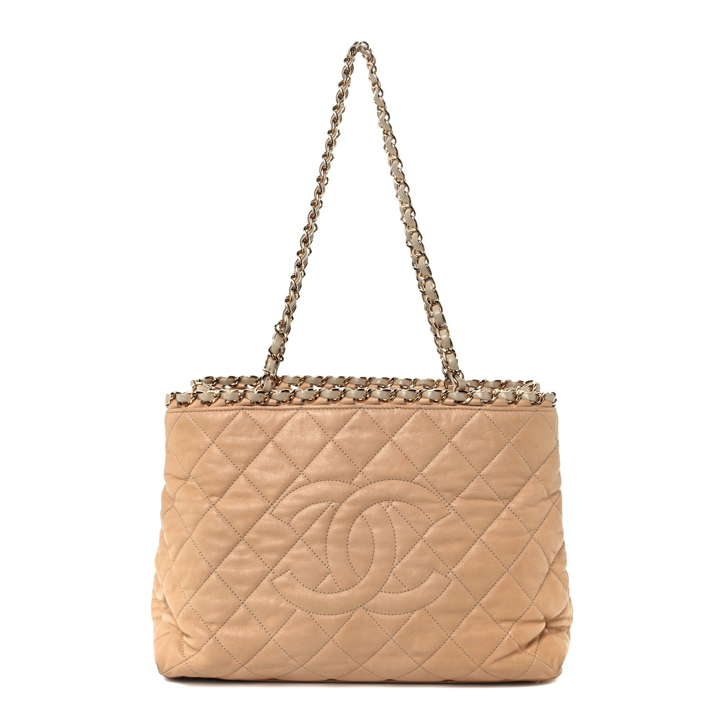 Lambskin Quilted Small Chain Me Tote Light Beige