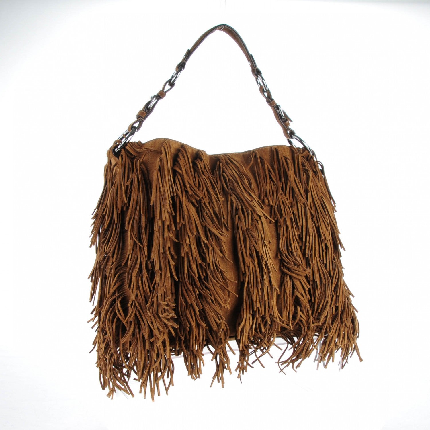 Prada Suede Scamosciato Fringe Hobo Cammello 3 of 7