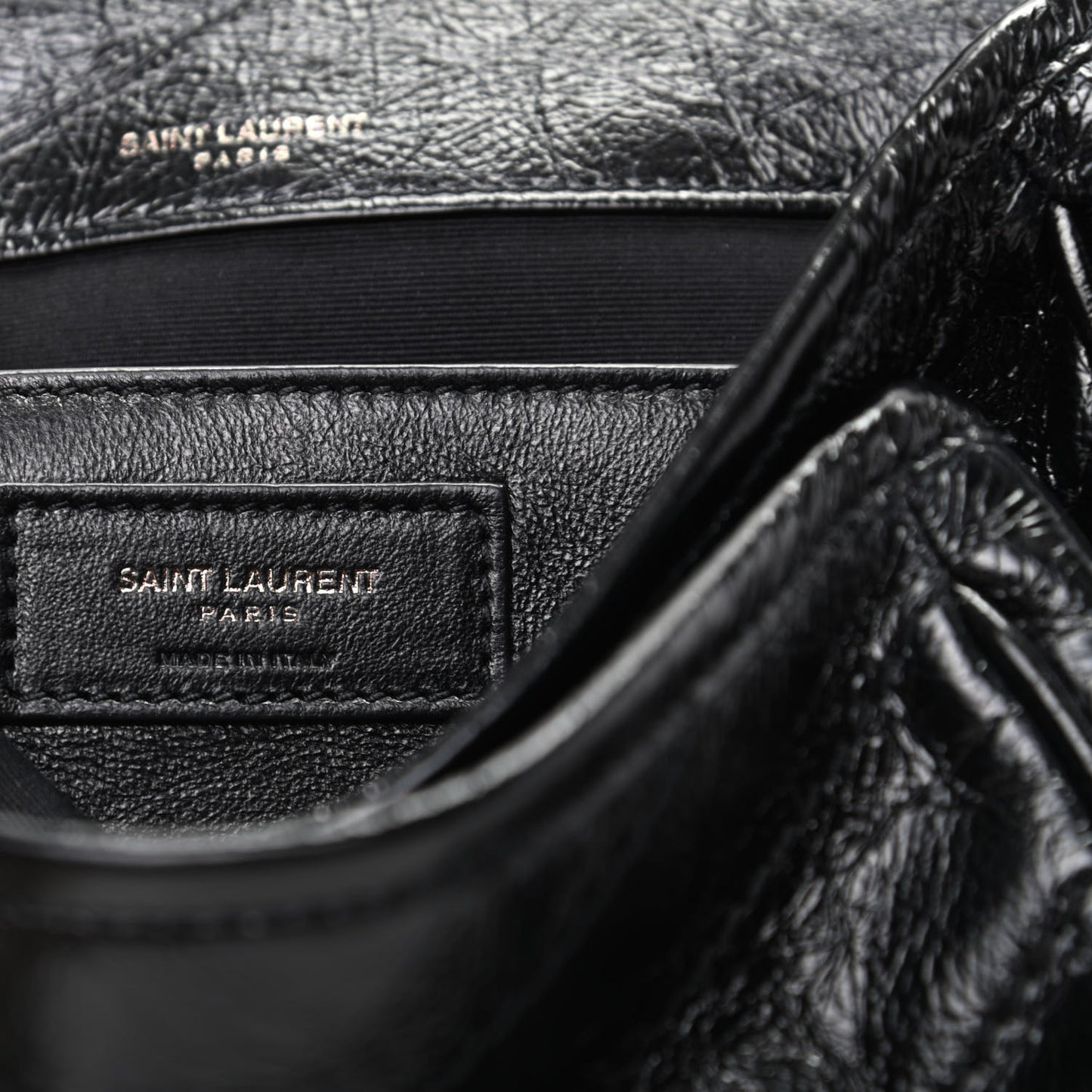 Crinkled Calfskin Matelasse Monogram Baby Niki Chain Satchel Black