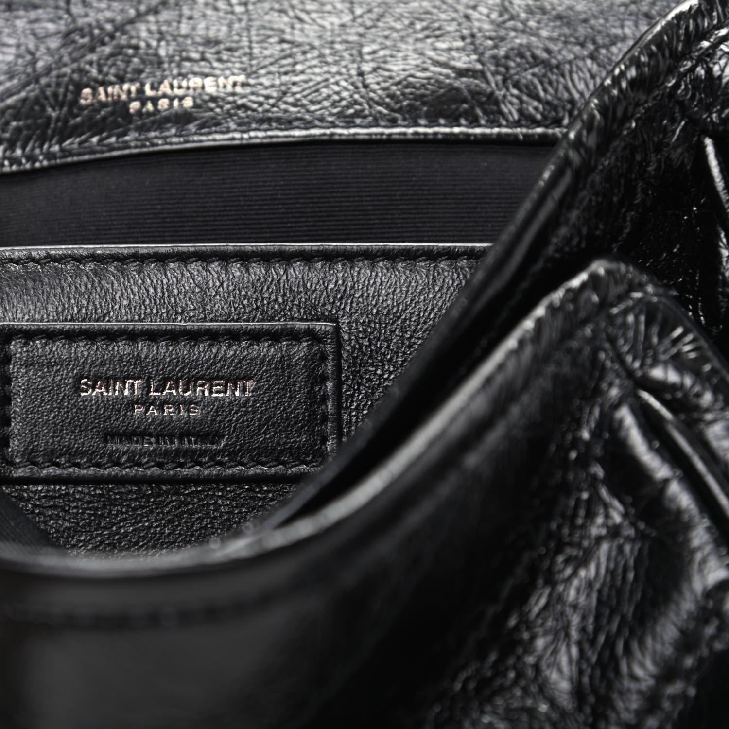 Saint Laurent Crinkled Calfskin Matelasse Monogram Baby Niki Chain Satchel Black 6 of 9
