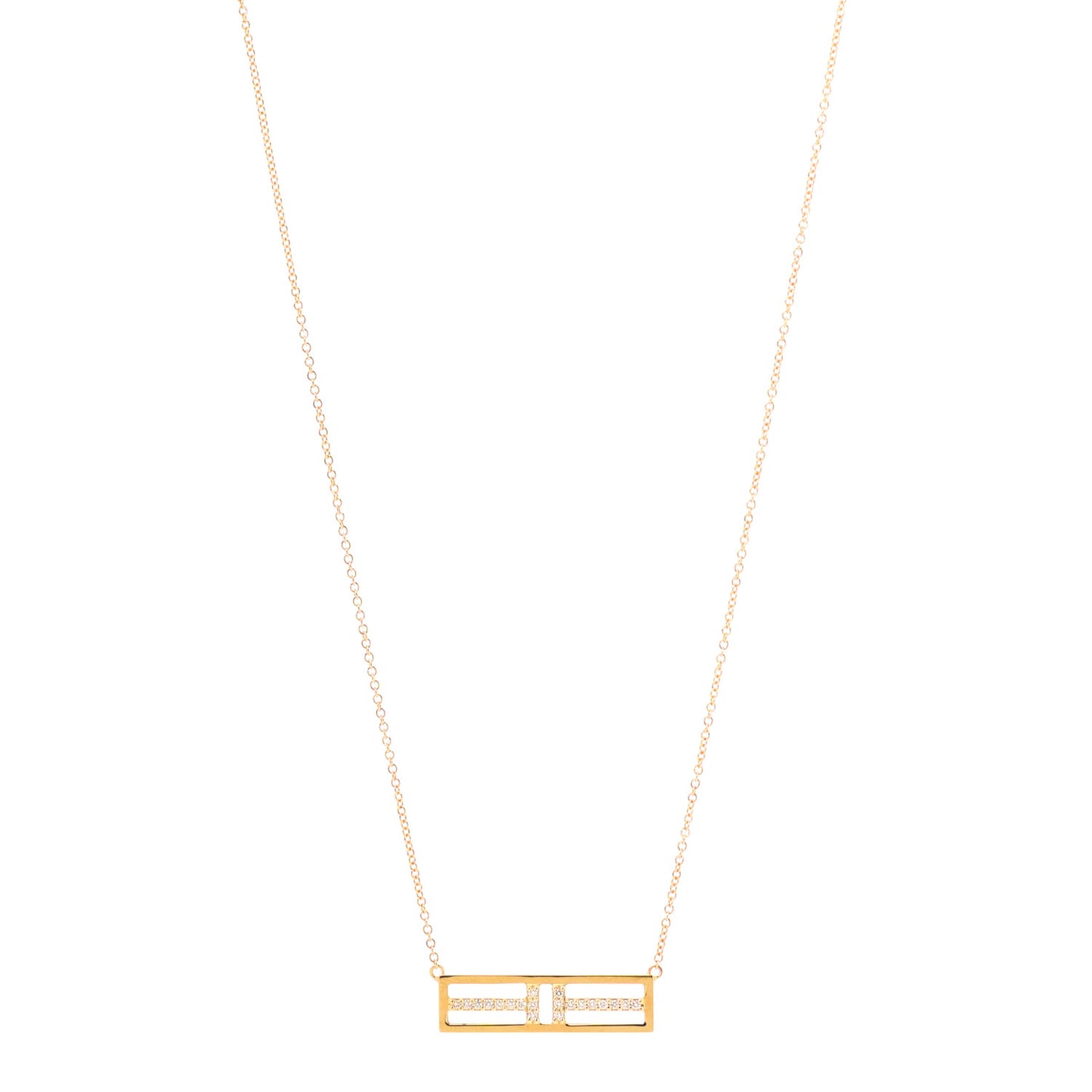 18K Yellow Gold Diamond Tiffany T Two Open Horizontal Bar Pendant
